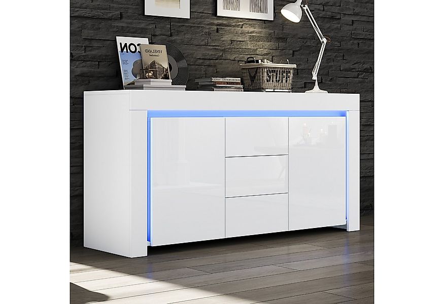 Merax Sideboard Hochglanz Anrichte mit LED-Beleuchtung (für Flur, Wohnzimme günstig online kaufen