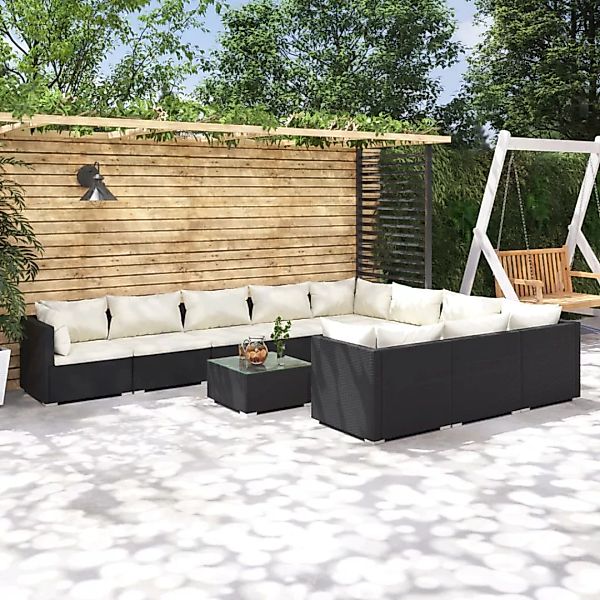 Vidaxl 11-tlg. Garten-lounge-set Mit Kissen Poly Rattan Schwarz günstig online kaufen