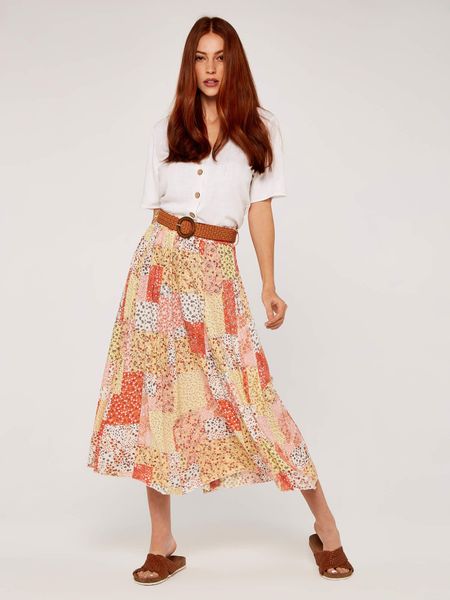 Apricot Crinklerock mit Blumenmuster in Patchwork-Design günstig online kaufen