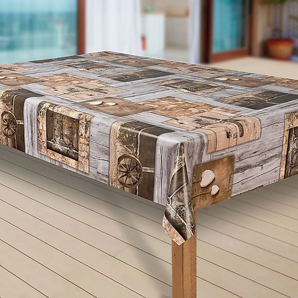 laro Tischdecke Wachstuch-Tischdecken Abwaschbar Holz Herzen günstig online kaufen