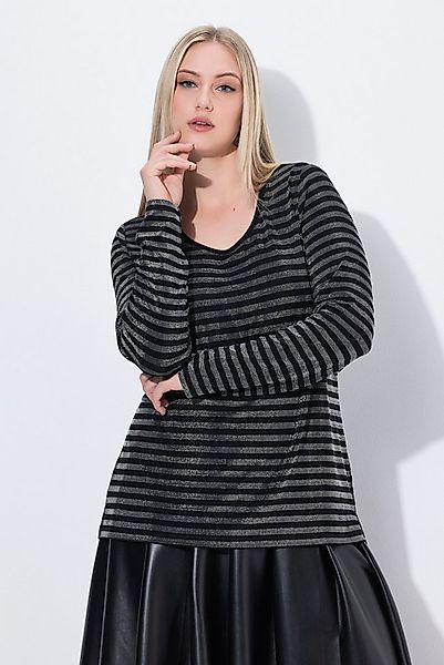 Ulla Popken T-Shirt Shirt Glitzerstreifen Classic Rundhals Langarm günstig online kaufen