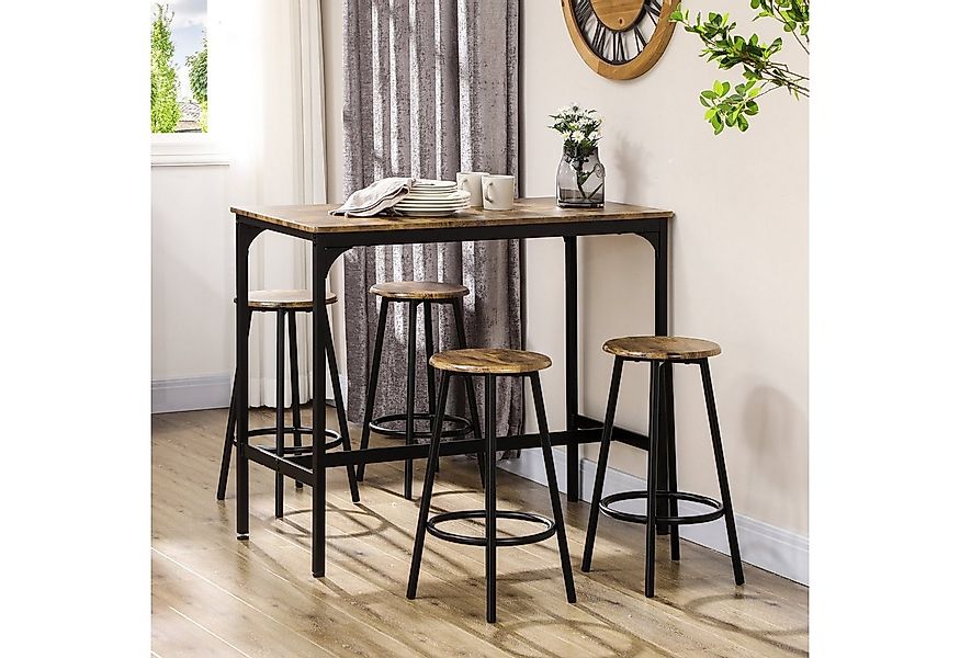 HOMCOM Bargruppe Bartisch mit Barhocker Set, (Essgruppe, 5-tlg., Bartisch-S günstig online kaufen