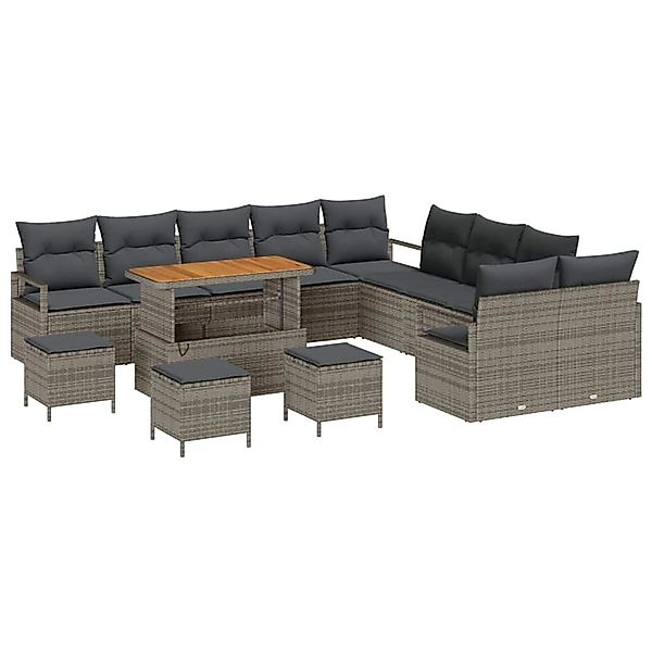 vidaXL Garten-Sofa-Set mit Kissen 14-Tlg Grau Poly Rattan 3362593 günstig online kaufen
