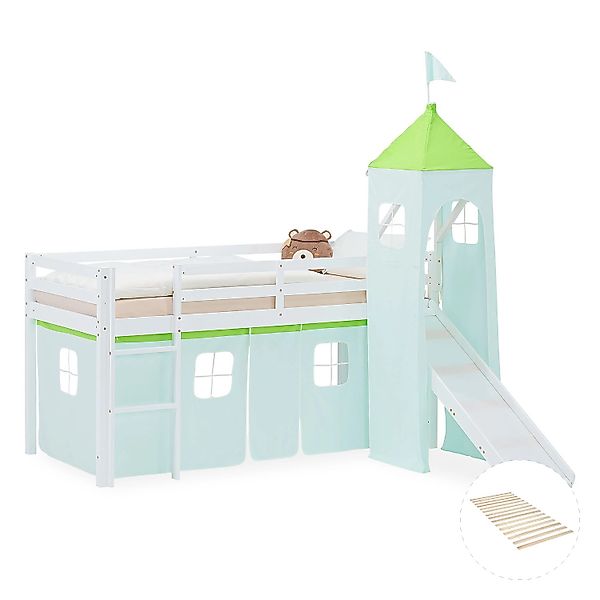 Homestyle4u Kinder Hochbett 90x200 Rutsche Lattenrost Grün Kinderbett 2975 günstig online kaufen