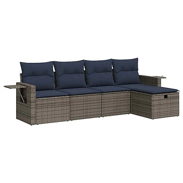 vidaXL 5-Tlg Garten-Sofagarnitur mit Kissen Grau Poly Rattan 3325467 günstig online kaufen