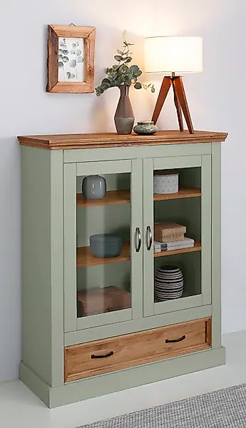 Home affaire Vitrine »Selma Highboard«, aus massivem Kiefernholz, mit Griff günstig online kaufen