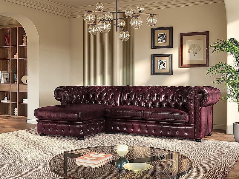 Chesterfield Ecksofa - Ecke Links - Büffelleder - Rotbraun - BRENTON günstig online kaufen