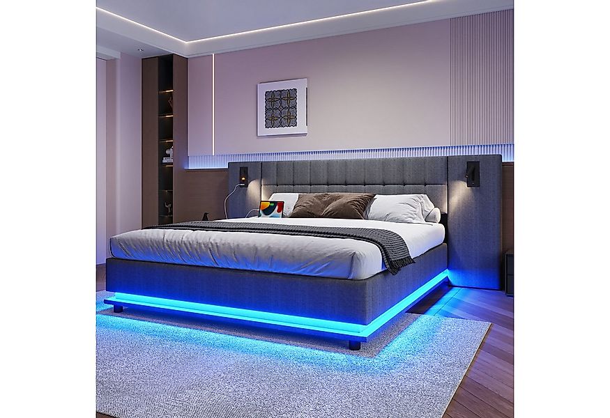 Merax Polsterbett (1-tlg), Doppelbett 180x200cm mit LED-Leiste USB-Anschlus günstig online kaufen