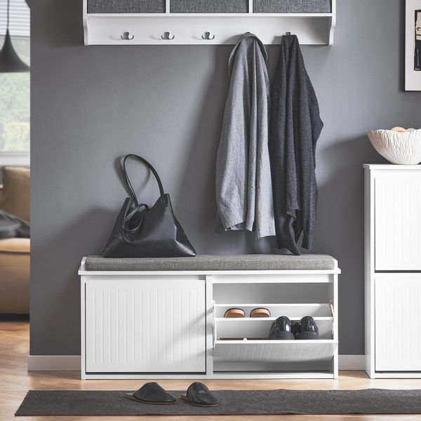 SoBuy Schuhbank Schmal mit 2 Klappen Garderobenbank mit Sitzkissen FSR98-XL günstig online kaufen