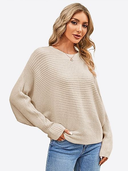 Imily Bela Sweater Damen Oversize Pullover aus Rippstrick mit Fledermausärm günstig online kaufen