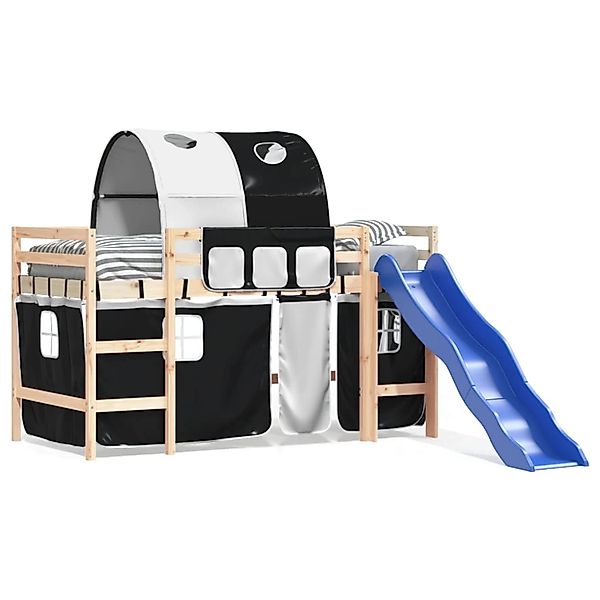 vidaXL Kinderhochbett mit Tunnel Weiß & Schwarz 80x200 cm Kiefernholz192980 günstig online kaufen