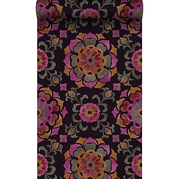 Origin Wallcoverings Tapete Suzani Blumen Schwarz Orange und Rosa 53 cm x 1 günstig online kaufen