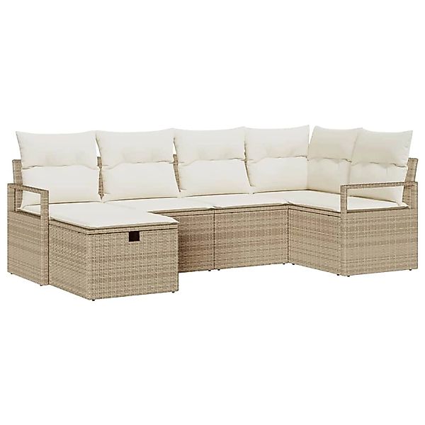 vidaXL Garten-Sofa-Set mit Kissen mit Speicher 6-Tlg Beige Poly Rattan 3360 günstig online kaufen
