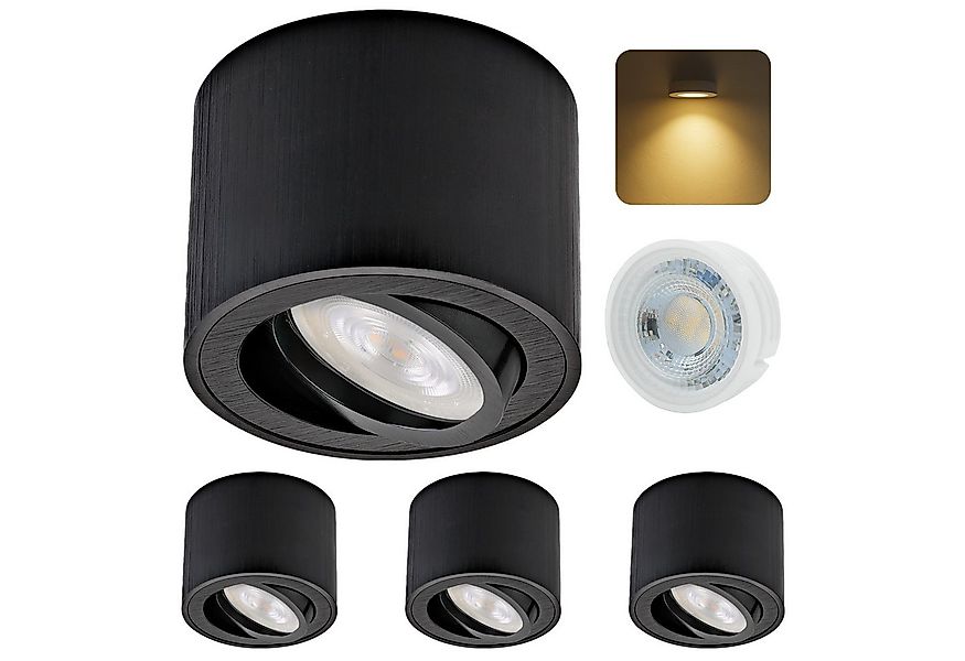 Sweet LED LED Aufbaustrahler 4er Set flache LED Aufbauspots schwarz - rund günstig online kaufen