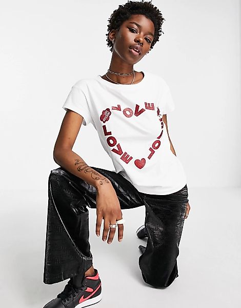 Love Moschino – T-Shirt mit Herz-Logo in Weiß günstig online kaufen