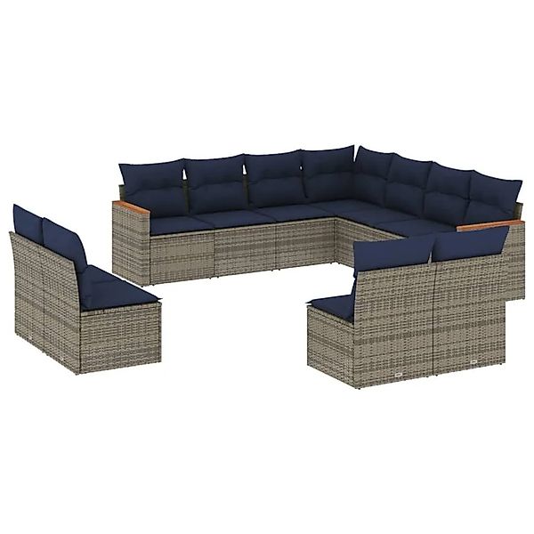 vidaXL 11-Tlg Gartensofa-Set mit Kissen Grau Polyrattan 3226089 günstig online kaufen