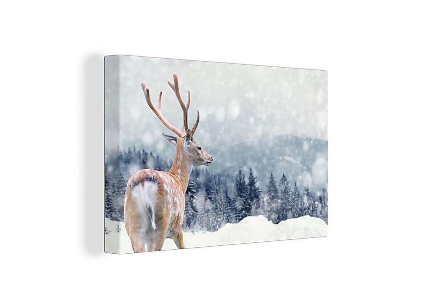 OneMillionCanvasses® Leinwandbild Winter - Hirsche - Tiere, Fotodruck (1 St günstig online kaufen