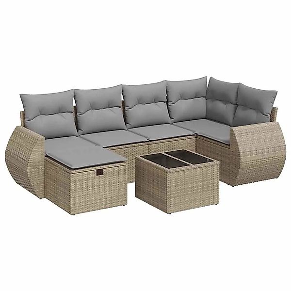 vidaXL 7-Tlg Garten-Sofagarnitur mit Kissen Beige Poly Rattan 3325595 günstig online kaufen