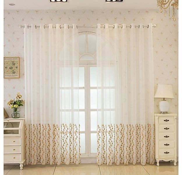 BYSURE Gardine (2 St), Ösen, transparent, Vorhänge mit Gold Blätter Muster günstig online kaufen
