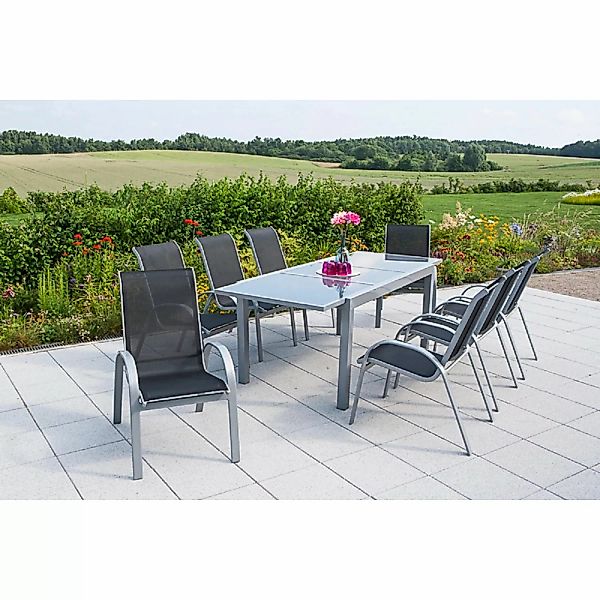 Merxx Gartenmöbel-Set Amalfi 9-tlg. Schwarz mit Ausziehtisch 160/220 x 90 c günstig online kaufen