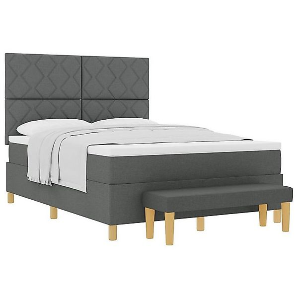 vidaXL Bett Boxspringbett mit Matratze und Bank Dunkelgrau 140x200 cm Stoff günstig online kaufen