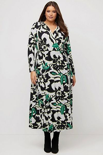 Ulla Popken Maxikleid Jerseykleid Wickeloptik V-Ausschnitt günstig online kaufen