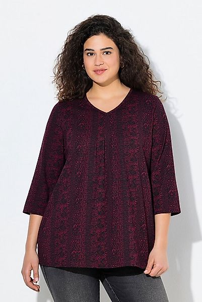 Ulla Popken T-Shirt Shirt Zierfalten A-Linie V-Ausschnitt 3/4-Arm günstig online kaufen