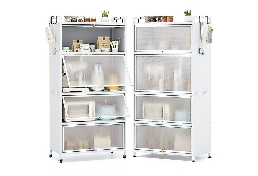 COSTWAY Vorratsschrank Küchenschrank hoch mit Rollen, PC-Klapptüren & 4 Hak günstig online kaufen