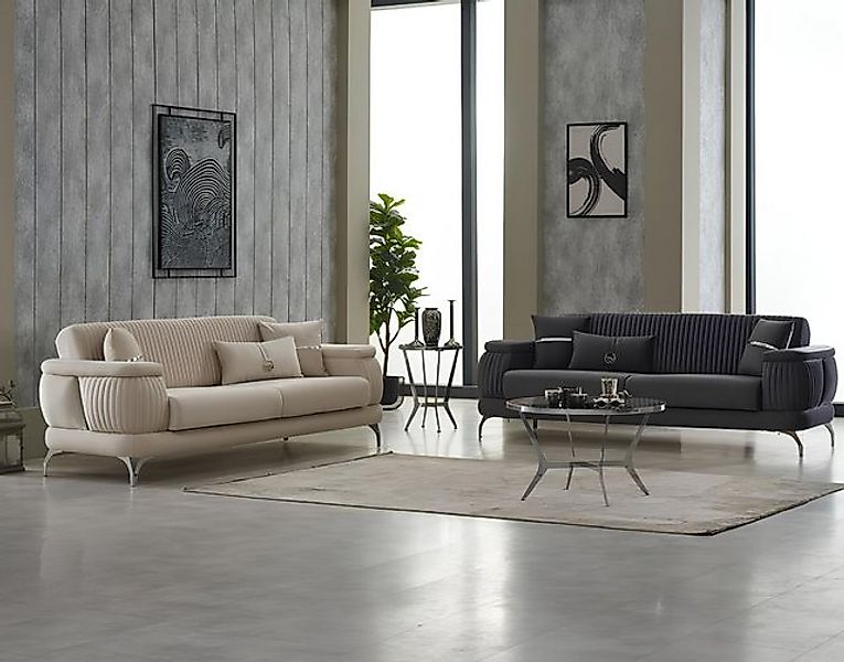 JVmoebel Sofa Garnitur Sofa Couch Polstersofa Dreisitzer Stoffsofa Grau Bei günstig online kaufen