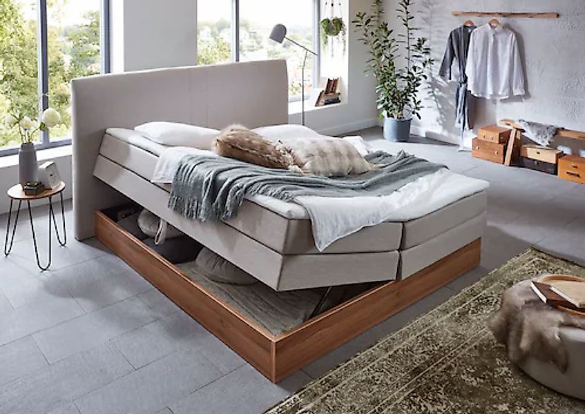 Home affaire Boxspringbett »Blomen«, mit Walnuss-Dekor, mit Bettkasten, ver günstig online kaufen