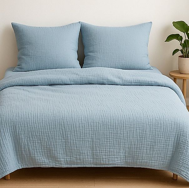 Sandiik Bettwäsche Musselin Bettwäsche im leichten Blaugrau mit Reißverschl günstig online kaufen