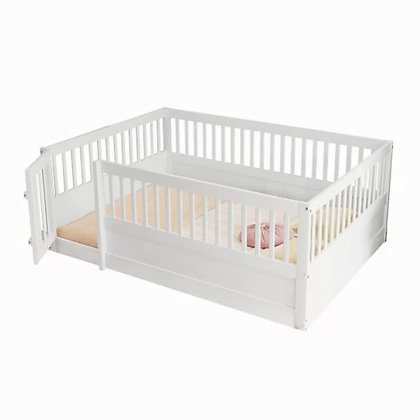 Odikalo Kinderbett Zaunbett 140x200cm Holzbettgestell Gitter und Tür günstig online kaufen