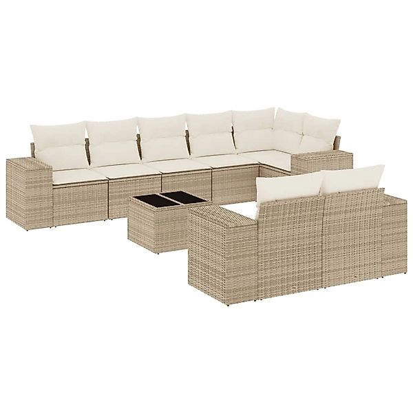 vidaXL 9-Tlg Garten-Sofagarnitur mit Kissen Beige Poly Rattan 3222827 günstig online kaufen