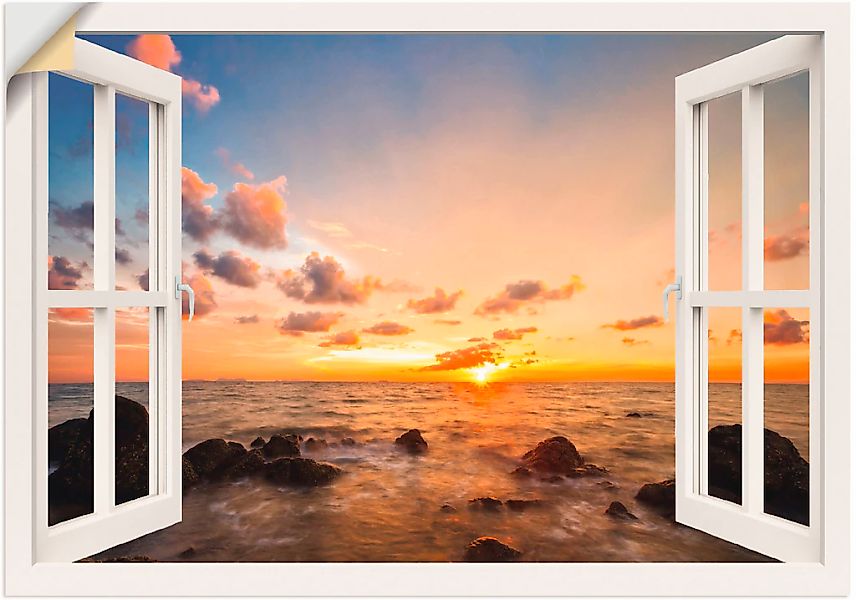 Artland Wandbild "Fensterblick Sonnenuntergang am Meer", Fensterblick, (1 S günstig online kaufen