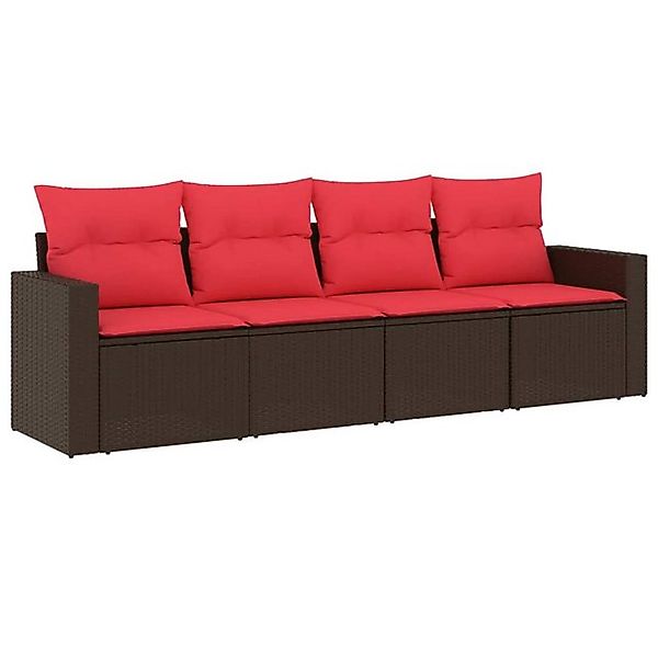 vidaXL Sofaelement 4-tlg. Garten-Sofagarnitur mit Kissen Braun Poly Rattan günstig online kaufen