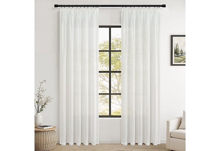 Topfinel Gardine Leinenoptik vorhänge mit kräuselband halbtransparent wohnz günstig online kaufen