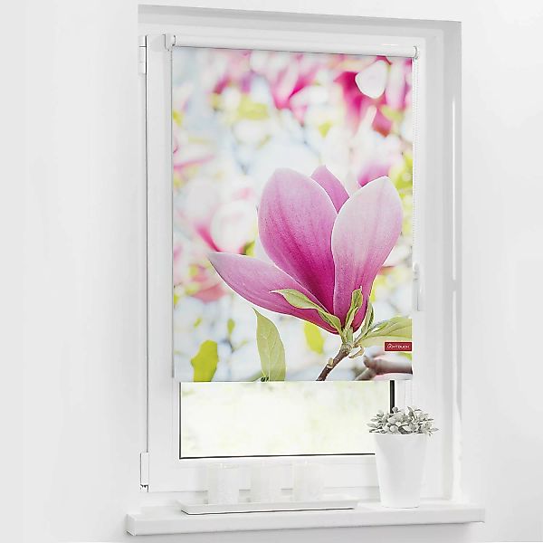 home24 Lichtblick Rollo Magnolie 90x150 cm (BxH) Rosa/Grün Webstoff günstig online kaufen