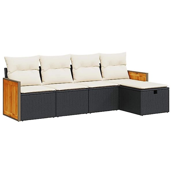 vidaXL 5-Tlg Garten-Sofagarnitur mit Kissen Schwarz Poly Rattan 3326011 günstig online kaufen