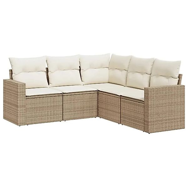 vidaXL 5-Tlg Garten-Sofagarnitur mit Kissen Beige Poly Rattan 3251285 günstig online kaufen