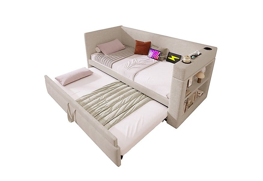 OKWISH Polsterbett mit offene Ablageflächen (Daybett, Schlafsofa mit Auszie günstig online kaufen