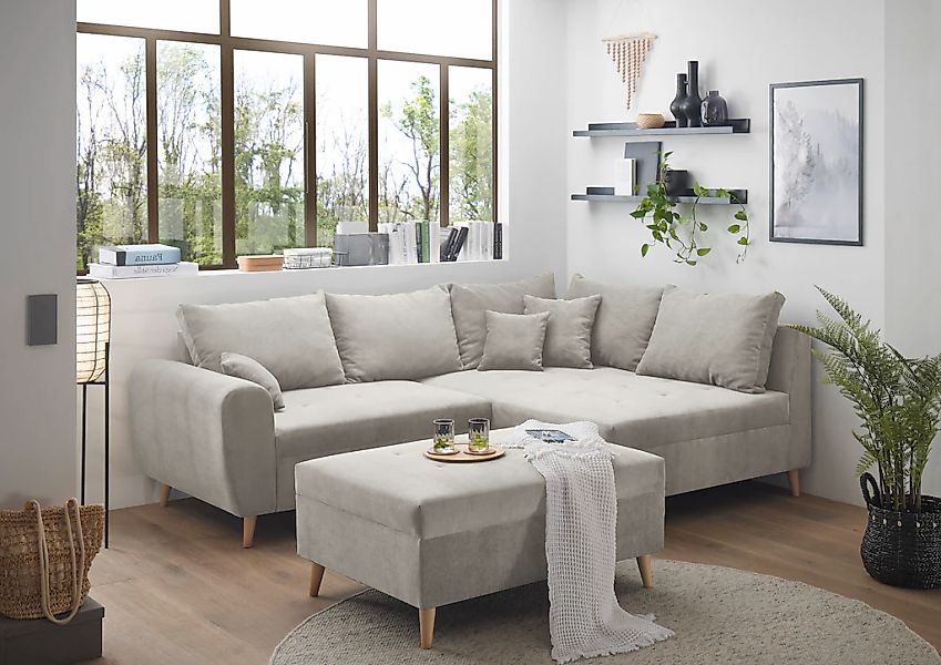 ED EXCITING DESIGN Ecksofa "Calanda L-Form", mit Hocker & 3 Zierkissen günstig online kaufen