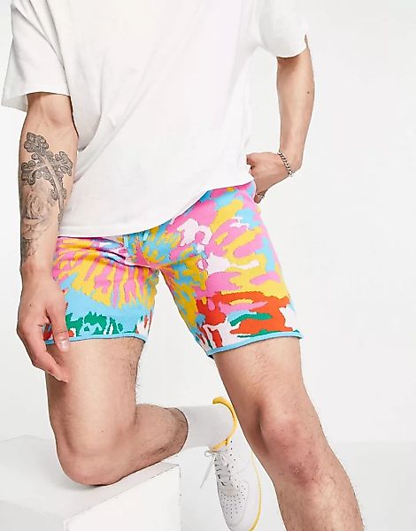 ASOS DESIGN – Strick-Shorts in bunter Batikoptik, Kombiteil-Mehrfarbig günstig online kaufen