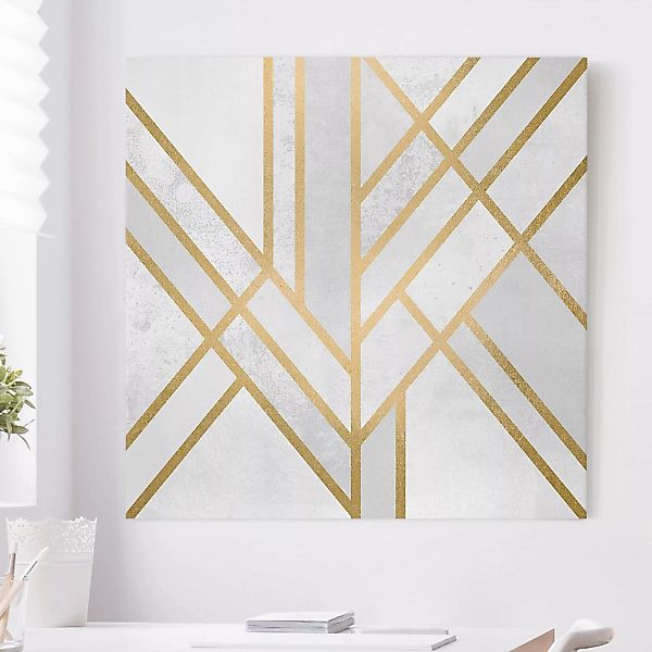 Leinwandbild - Quadrat Art Deco Geometrie Weiß Gold günstig online kaufen