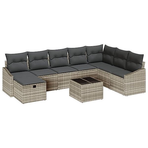 vidaXL Loungesofa 9-teiliges Garten-Sofa-Set mit Kissen, hellgrau, Poly-Rat günstig online kaufen