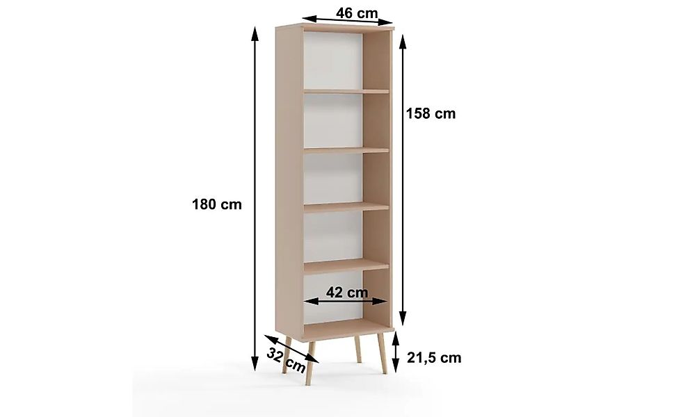 Bücherregal   ¦ beige ¦ Maße (cm): B: 46 H: 180 Regale > Bücherregale - Höf günstig online kaufen
