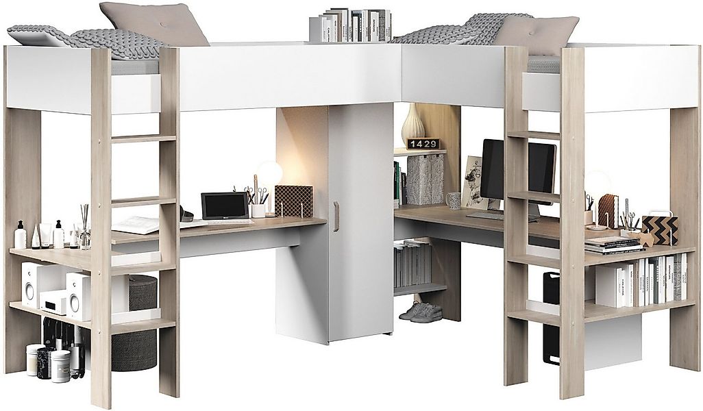 Parisot Hochbett Alex, für 2 Kinder! Maximaler Stauraum, 2 Schreibtische Do günstig online kaufen