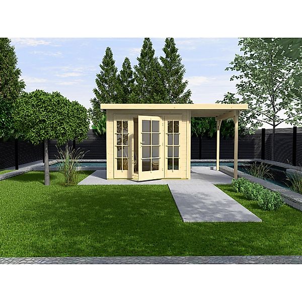 Weka Holz-Gartenhaus Panorama Flachdach Unbehandelt 590 cm x 342 cm günstig online kaufen
