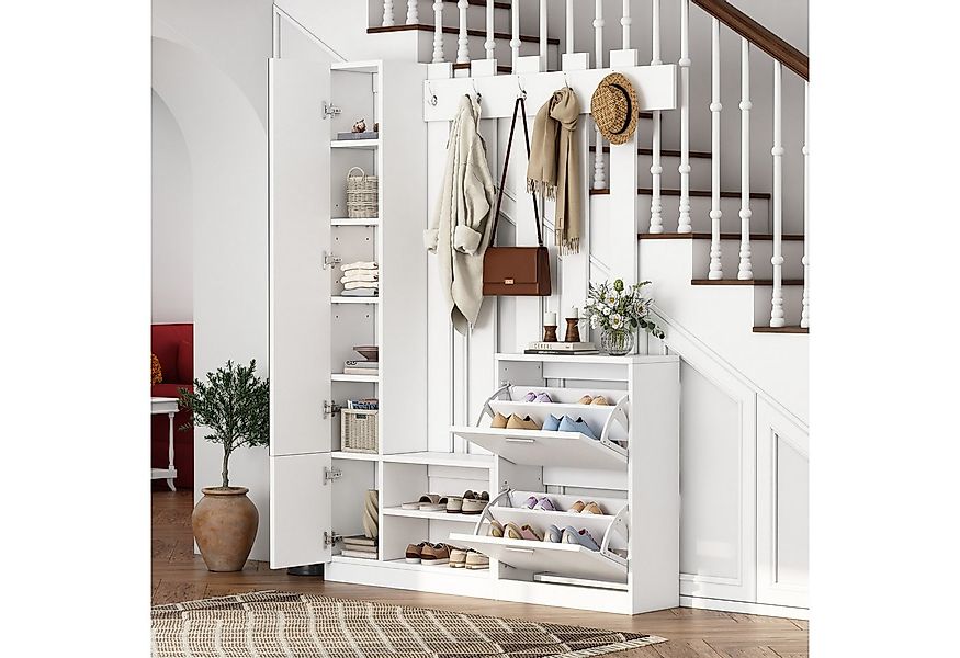 Merax Garderoben-Set in Weiß, Kompaktgarderobe mit Hängeregal, (Kompaktgard günstig online kaufen