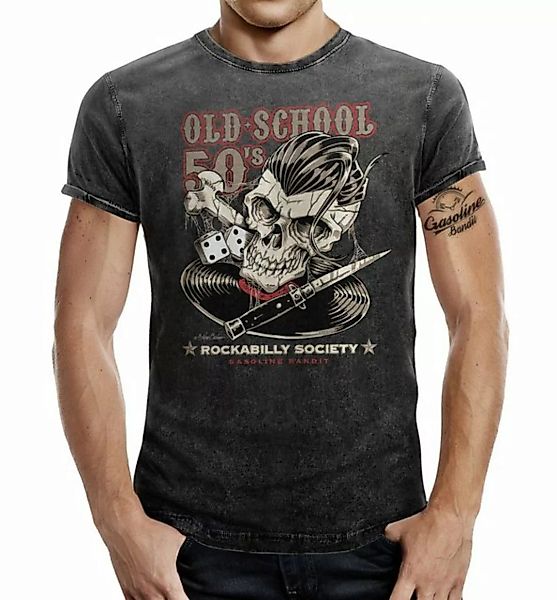 GASOLINE BANDIT® T-Shirt Rockabilly Greaser im Washed Jeans Look: Oldschool günstig online kaufen