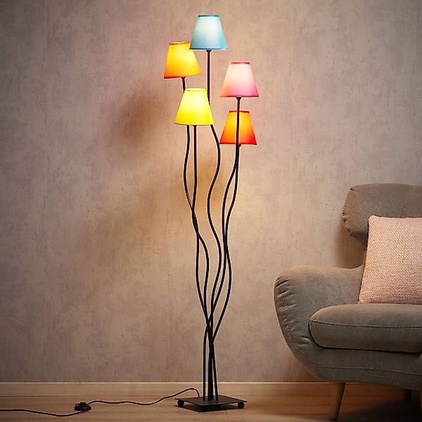 näve Stehlampe Colori, ohne Leuchtmittel, 5flg. bunte Textilschirme orange, günstig online kaufen
